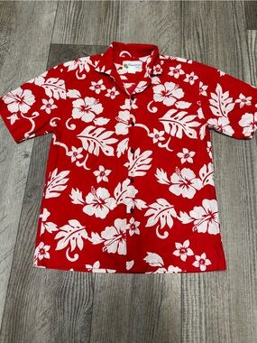 Vintage Men's Classic Hibiscus Christmas Red/White Hawaiian Aloha Shirt S